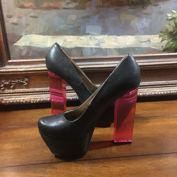 Black faux leather chunk heel sz 7 - Picture 3 of 6